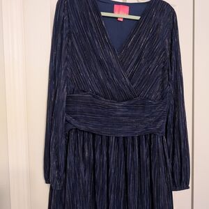 Lilly Pulitzer Blue Ruched Tie Front Wrap Dress